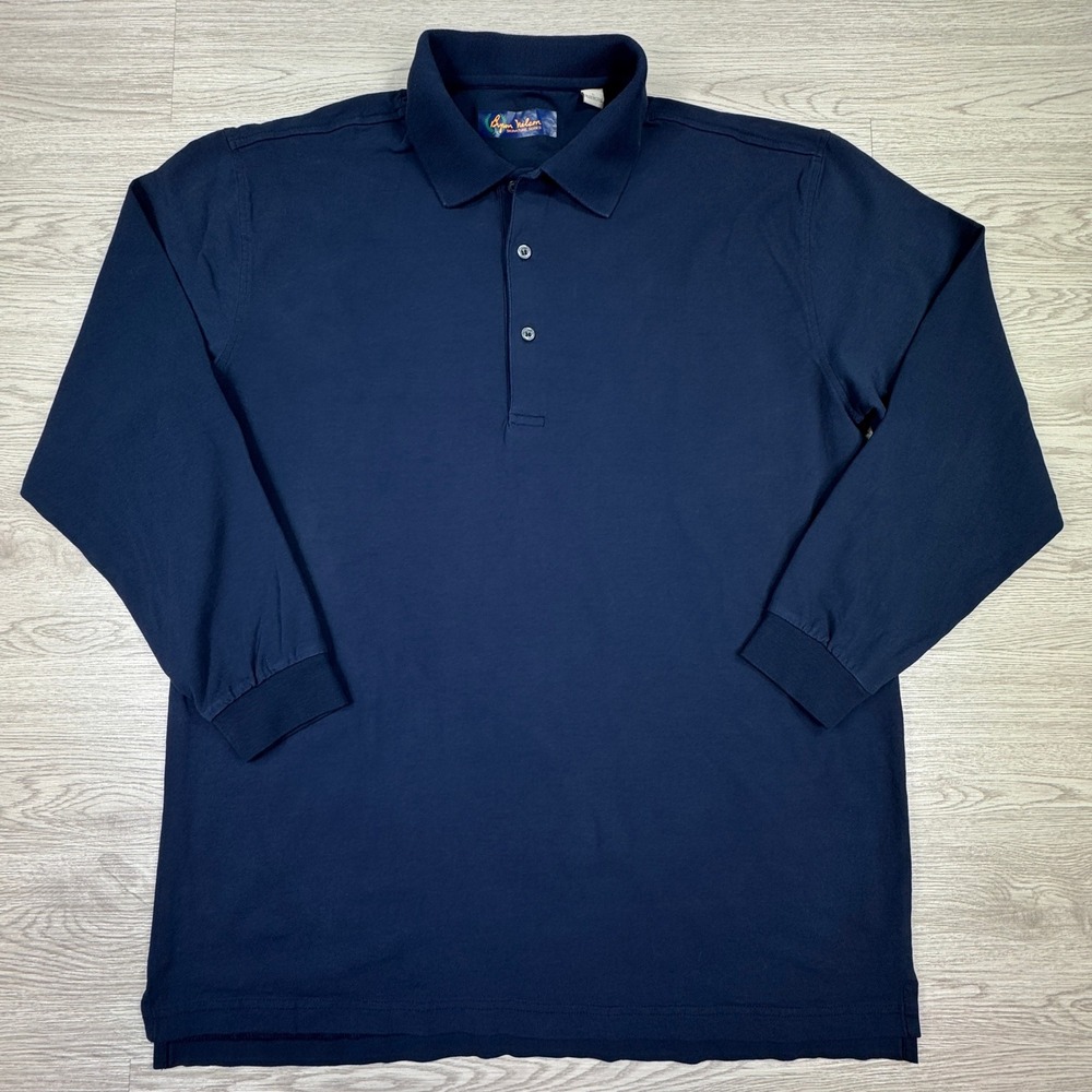 Byron Nelson Mens Polo Shirt Long Sleeve Navy Blue Large Cotton Blend Stretch